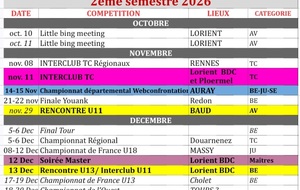 calendrier des compétitions 56 // dernier semestre 2026