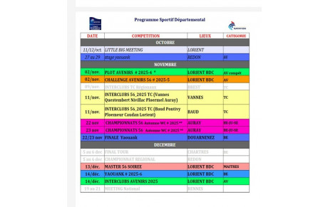 calendrier des compétitions // dernier semestre 2025