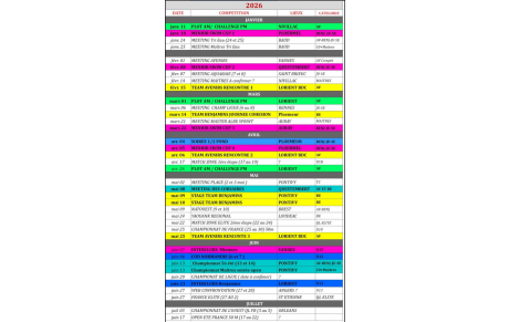 Calendrier des compétitions 56 // premier semestre 2026