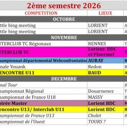 calendrier des compétitions 56 // dernier semestre 2026